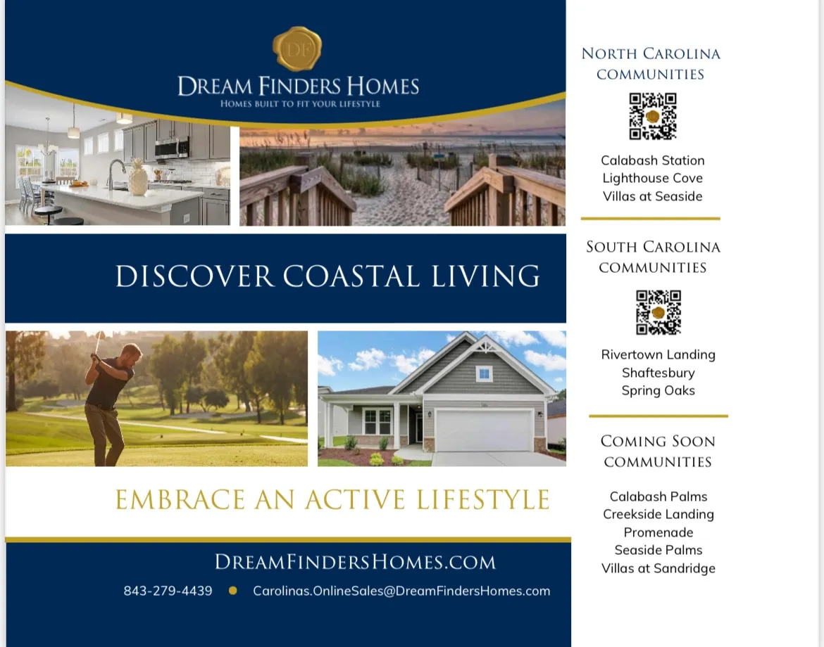Original Discover Coastal Living flyer combining home, beach, and golf imagery.